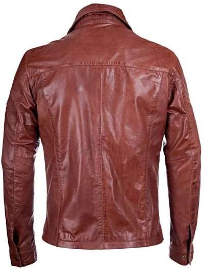 Men Sheepskin Classic Brown Leather Jacket