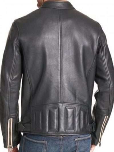 Men’s Vintage Striped Style Black Leather Jacket