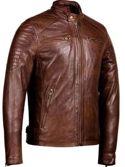 Men Distressed Brown Motorcycle Real Leather Jacket