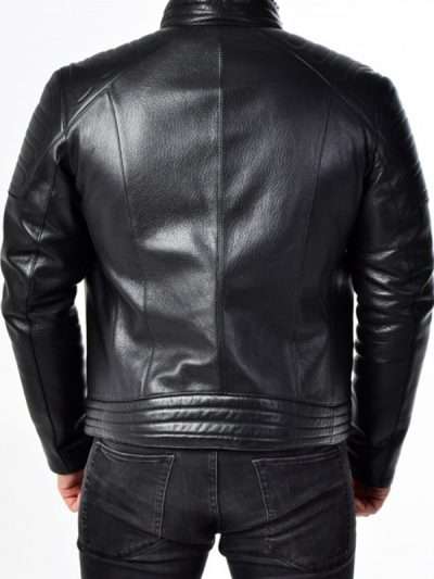 Men’s Casual Slim Fit Black Real Leather Jacket
