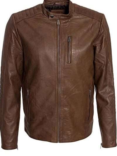Men Fashion Brown Sheepskin Leather Jacket