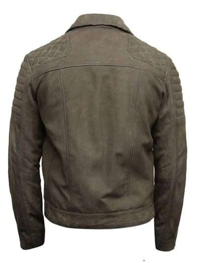 Men’s Olive Green Biker Suede Leather Jacket