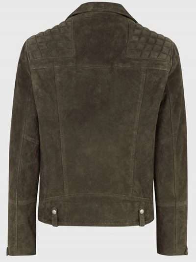 Men’s Olive Green Biker Suede Leather Jacket
