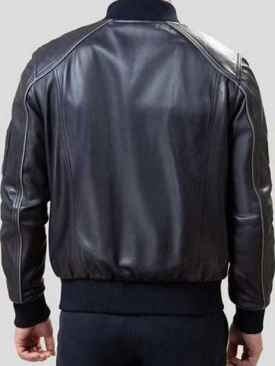 Men Sheepskin Casual Black Bomber Leather Jacket