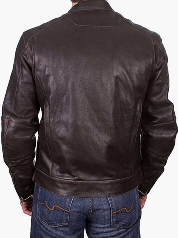 Men Brown Cafe Racer Real Leather Jacket