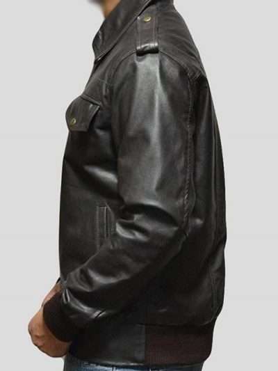 Casual Men Black Bomber Real Leather Jacket