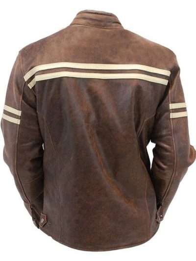 Distressed Brown Double Stripe Leather Jacket For Men