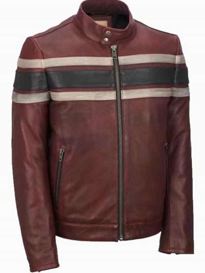 Men’s Cafe Racer Vintage Maroon Leather Jacket