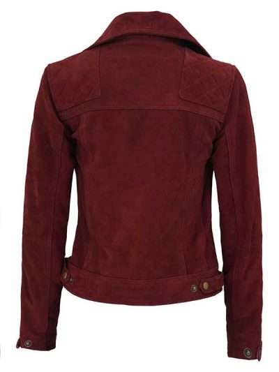 Women’s Red Classic Biker Suede Leather Jacket