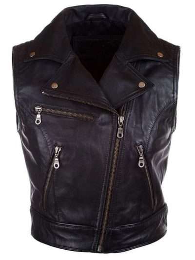 Women Stylish Biker Black Leather Vest