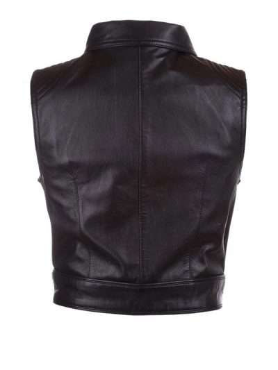Women Stylish Biker Black Leather Vest