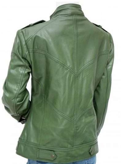 Cafe Racer Women Stylish Green Real Leather Jacket