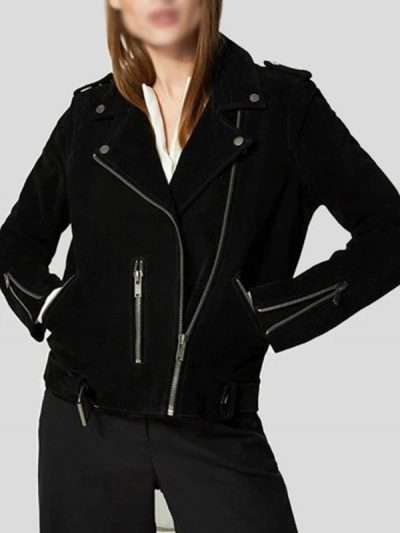 Women Black Biker Suede Leather Jacket