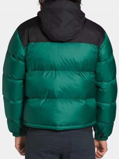 Men Black and Green Puffer Hooded Jacket