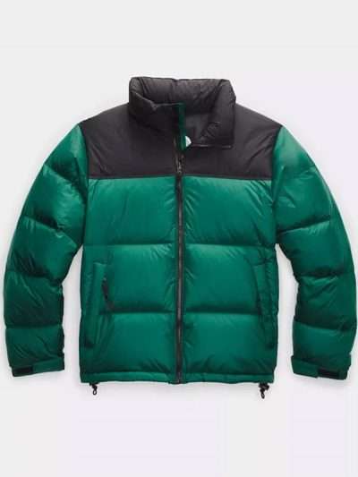 Men Black and Green Puffer Hooded Jacket