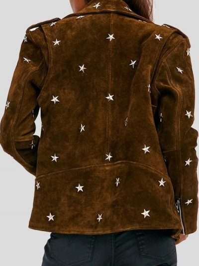 Women Stylish Studded Biker Brown Suede Leather Jacket