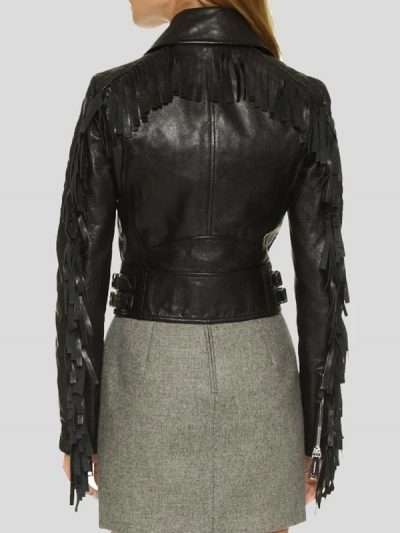 Black Cropped Biker Real Leather Women Jacket