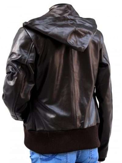 Women’s Classic Brown Hooded Leather Jacket