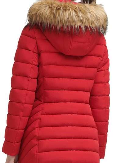 Women Red Puffer Hooded Jacket