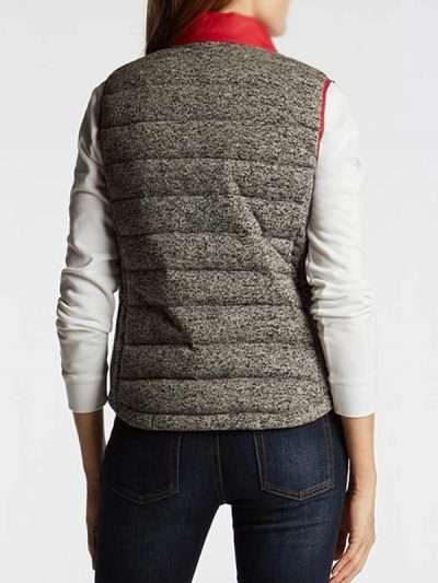 Women Casual Red and Grey Puffer Vest
