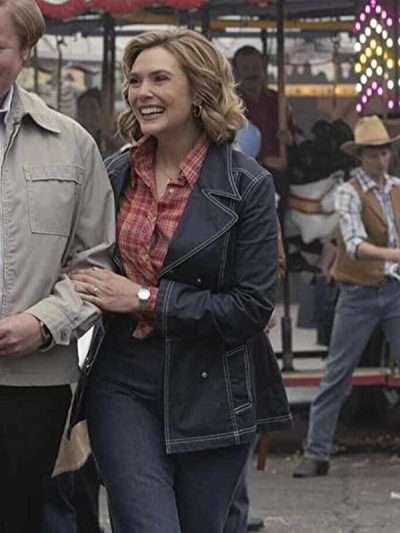 Elizabeth Olsen Love and Death 2023 Blue Jacket