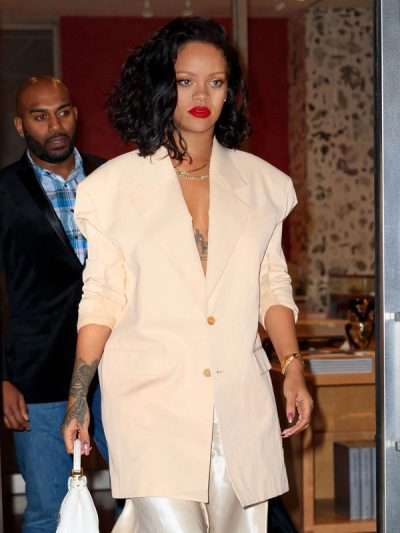 Rihanna Street Style Beige Blazer