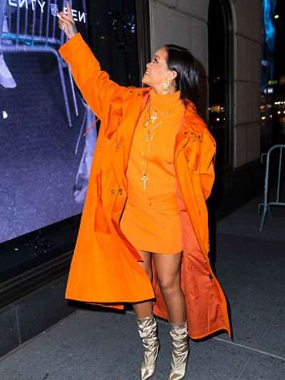 Rihanna Bergdorf Goodman Orange Trench Coat