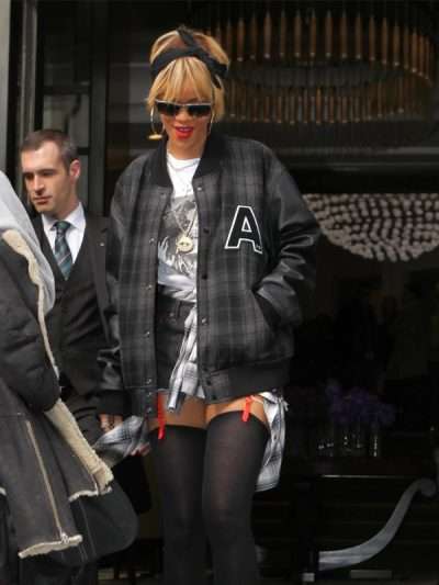 Rihanna In London Black Varsity Jacket