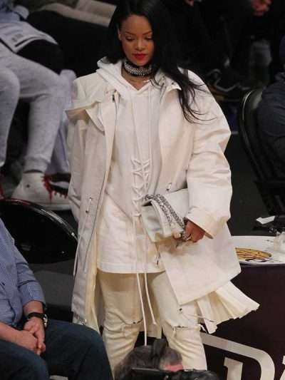 Rihanna LA Lakers Game White Coat