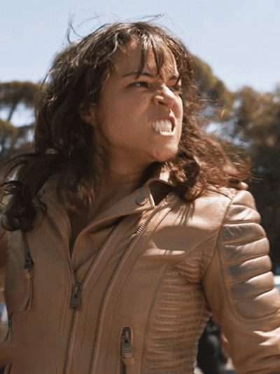 Fast X 2023 Michelle Rodriguez Brown Biker Leather Jacket