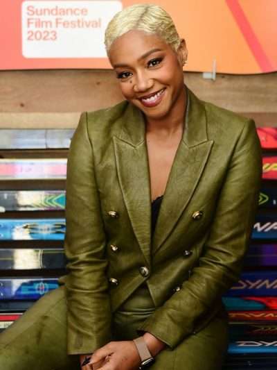 Tiffany Haddish Landscape with Invisible Hand Green Leather Blazer
