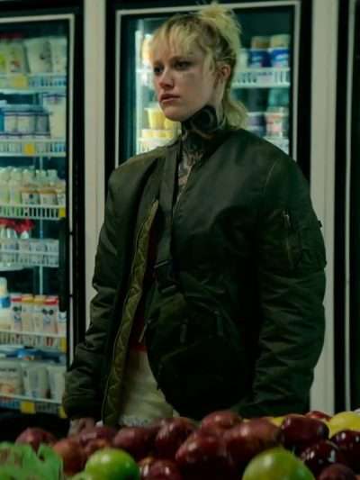 Maika Monroe God Is a Bullet Green Bomber Jacket