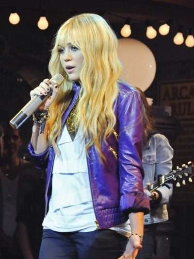 Hannah Montana Purple Bomber Leather Jacket