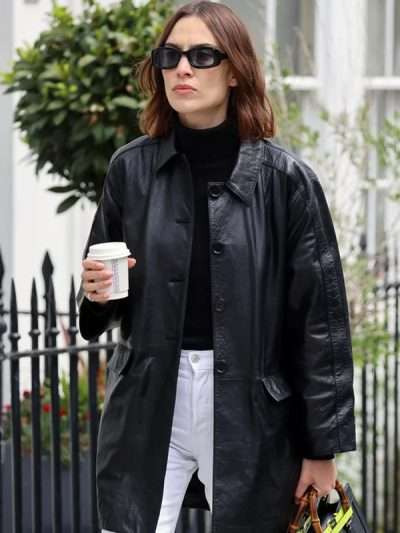 Alexa Chung Street Style Black Leather Jacket