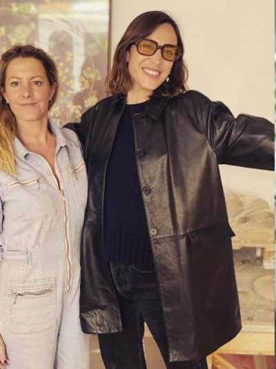 Alexa Chung Street Style Black Long Leather Jacket