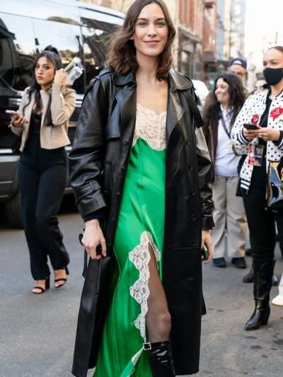 Alexa Chung NYFW 2023 Black Leather Coat