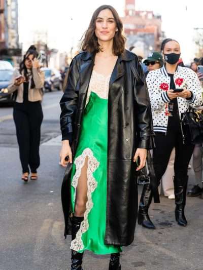 Alexa Chung NYFW 2023 Black Leather Coat