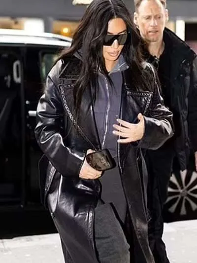 Kim Kardashian Black Leather Coat