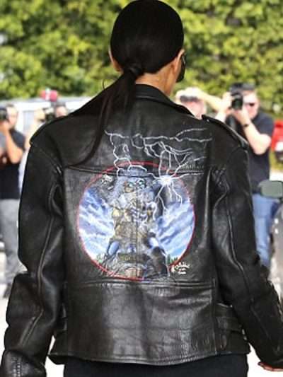 American Model Kim Kardashian Street Style Leather Jacket