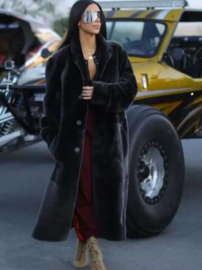 Kim Kardashian Street Style Black Trench Coat