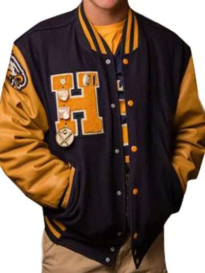 Men’s Black And Yellow Varsity Leather Jacket