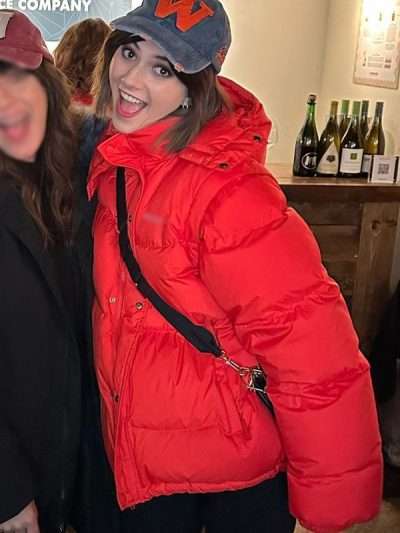Margot Cat Person Movie Premiere Red Puffer Jacket
