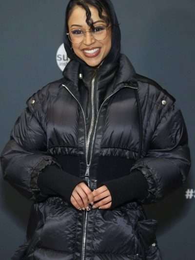 Liza Koshy Cat Person 2023 Black Puffer Coat