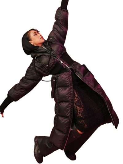 Liza Koshy Cat Person 2023 Black Puffer Trench Coat
