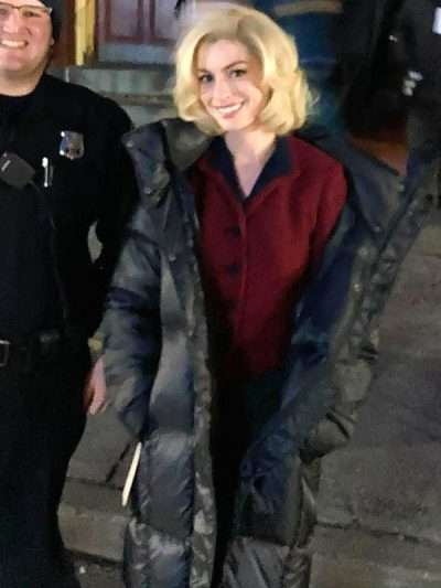 Anne Hathaway Eileen 2023 Black Puffer Coat
