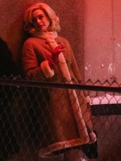 Anne Hathaway Eileen 2023 Brown Shearling Coat