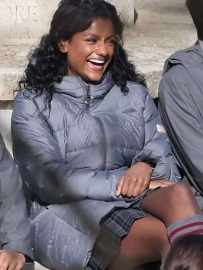 Olivia Hanan Sex Education Puffer Grey Coat