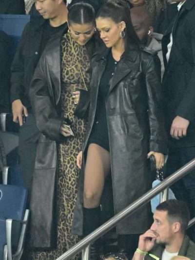 Selena Gomez Attended Soccer Match Black Leather Coat