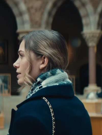 Rose Reid Surprised by Oxford 2023 Blue Wool Coat