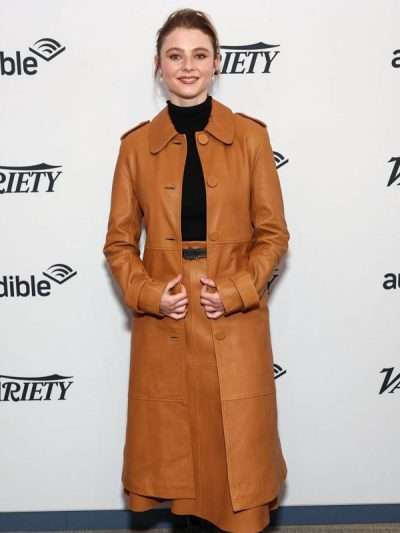 Thomasin McKenzie Eileen 2023 Brown Leather Coat